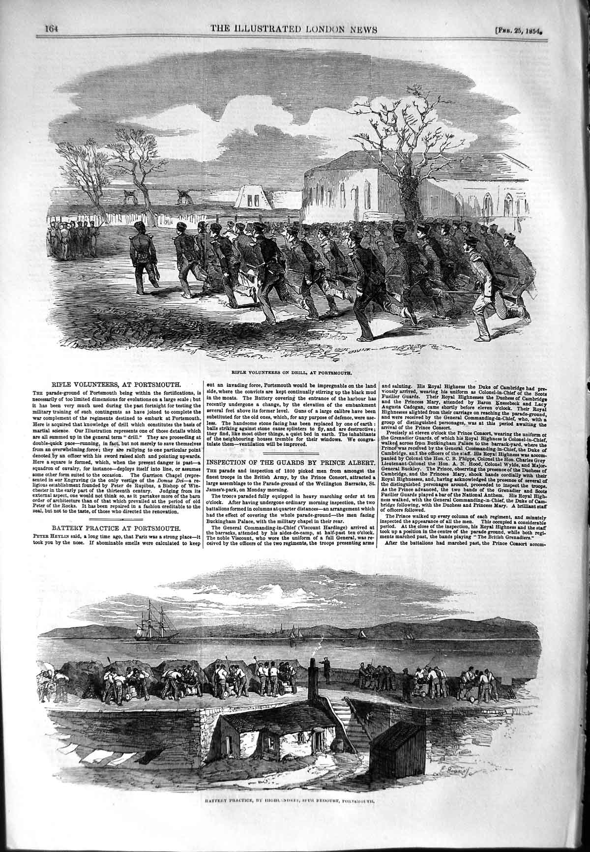 Old Antique Print 1854 Rifle Volunteers Drill Portsmouth Battery Practice 19th