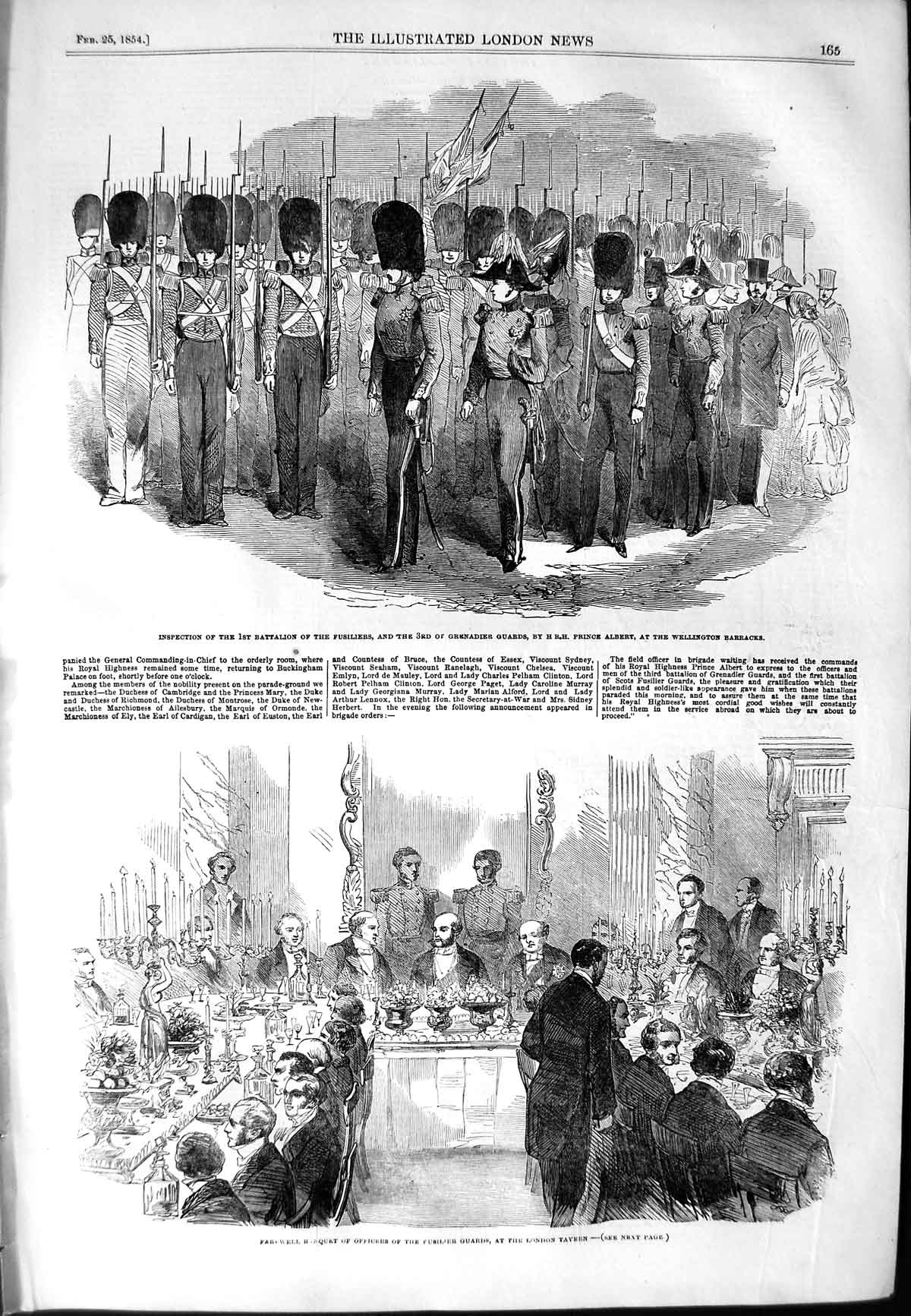 Old Antique Print 1854 Banquet Fusilier Guards London Tavern Wellington 19th
