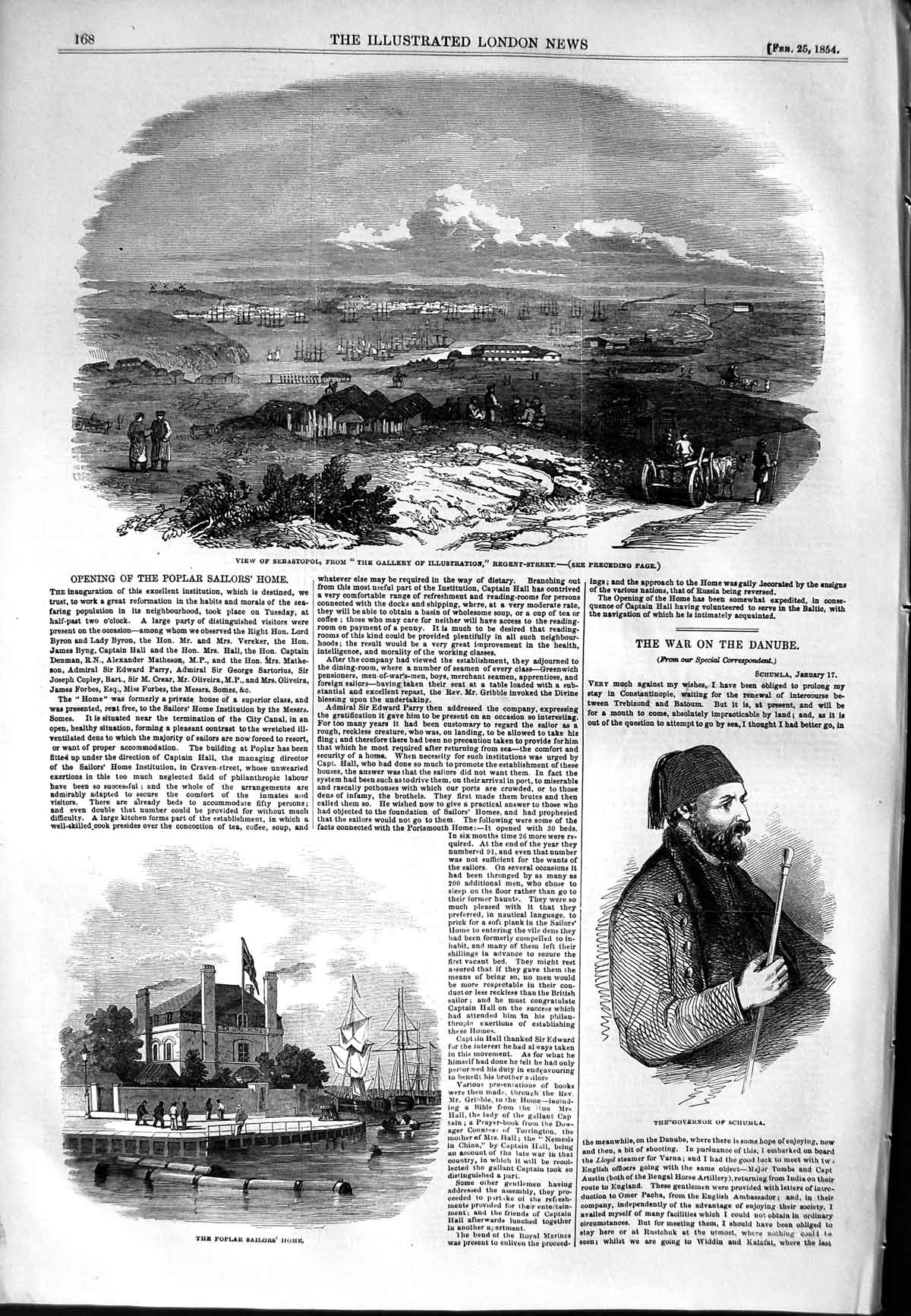 Old Antique Print 1854 Sebastopol Poplar Sailors House Governor Schumla 19th