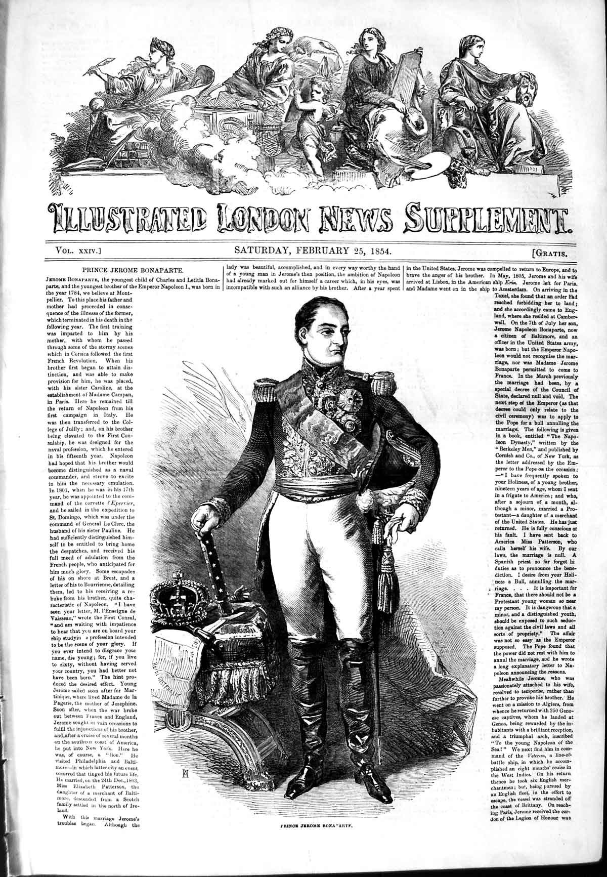 Original Old Antique Print 1854 Portrait Prince Jerome Bonaparte Uniform 19th