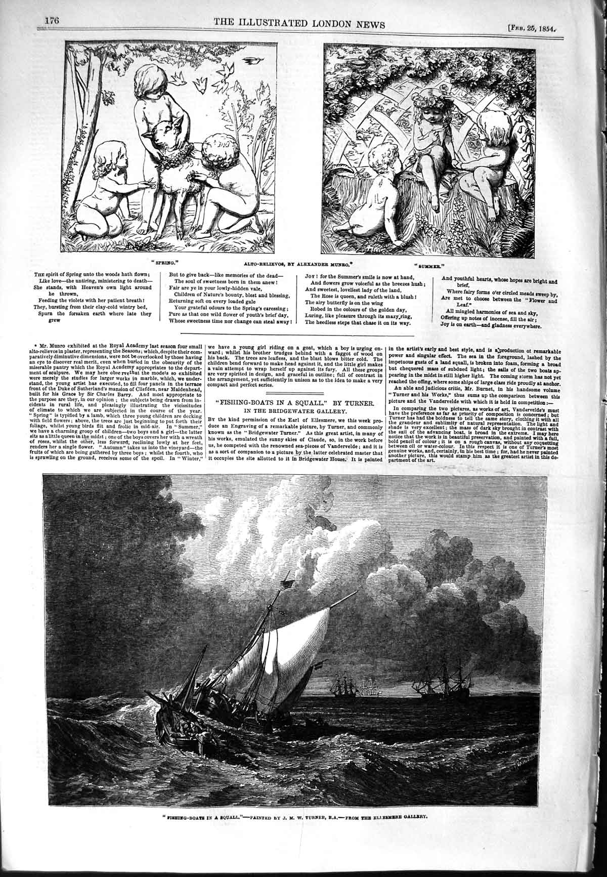 Original Old Antique Print 1854 Fishing Boats Squall Ships Alto-Relievos Munro