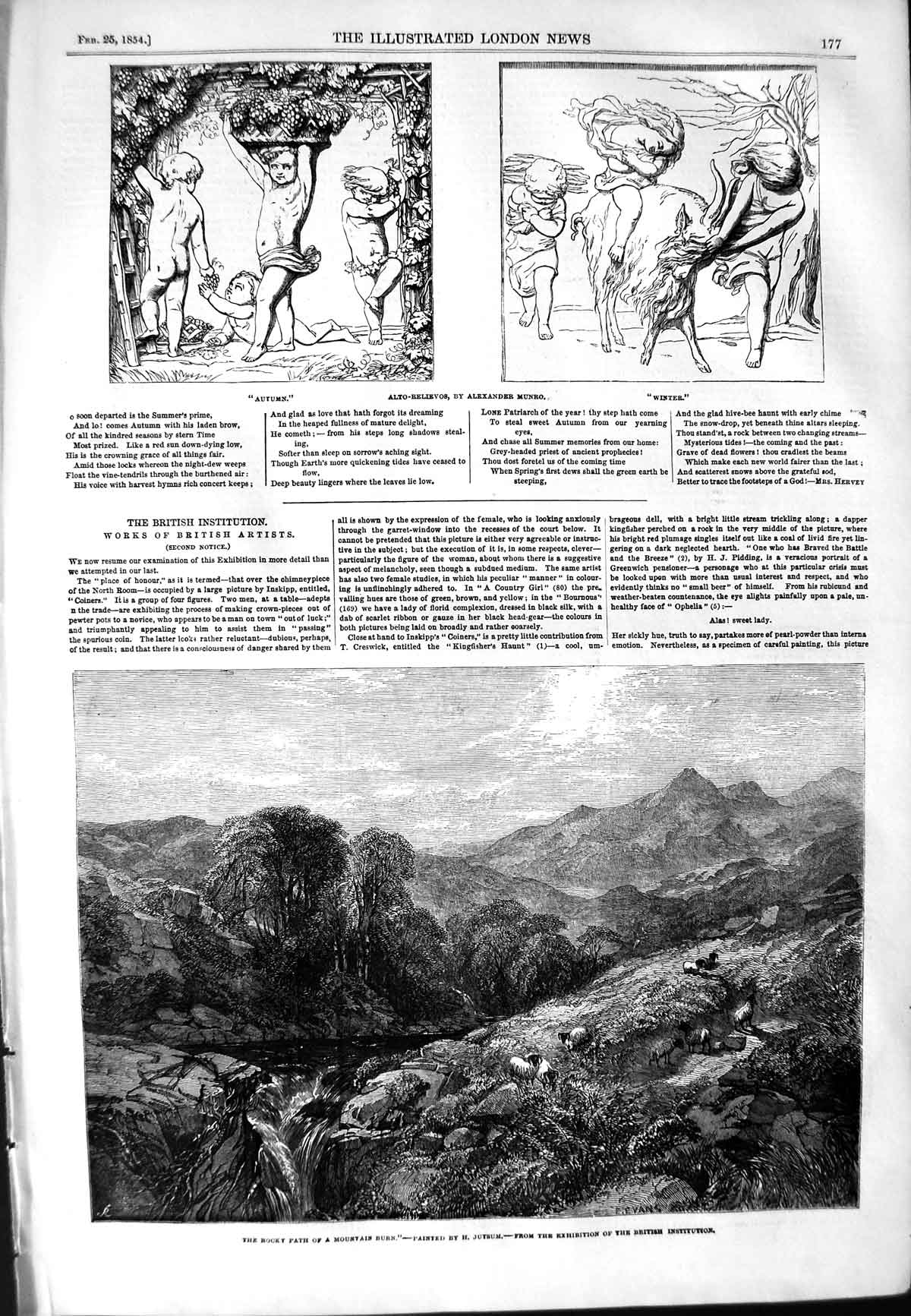 Original Old Antique Print 1854 Rocky Path Mountain Burn Alto-Relievos Munro