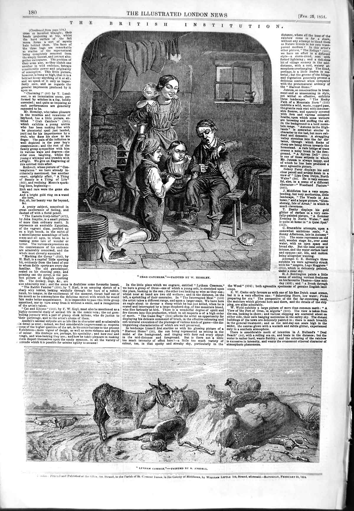Original Old Antique Print 1854 Crab Catchers Scene Lytham Common Donkey 19th
