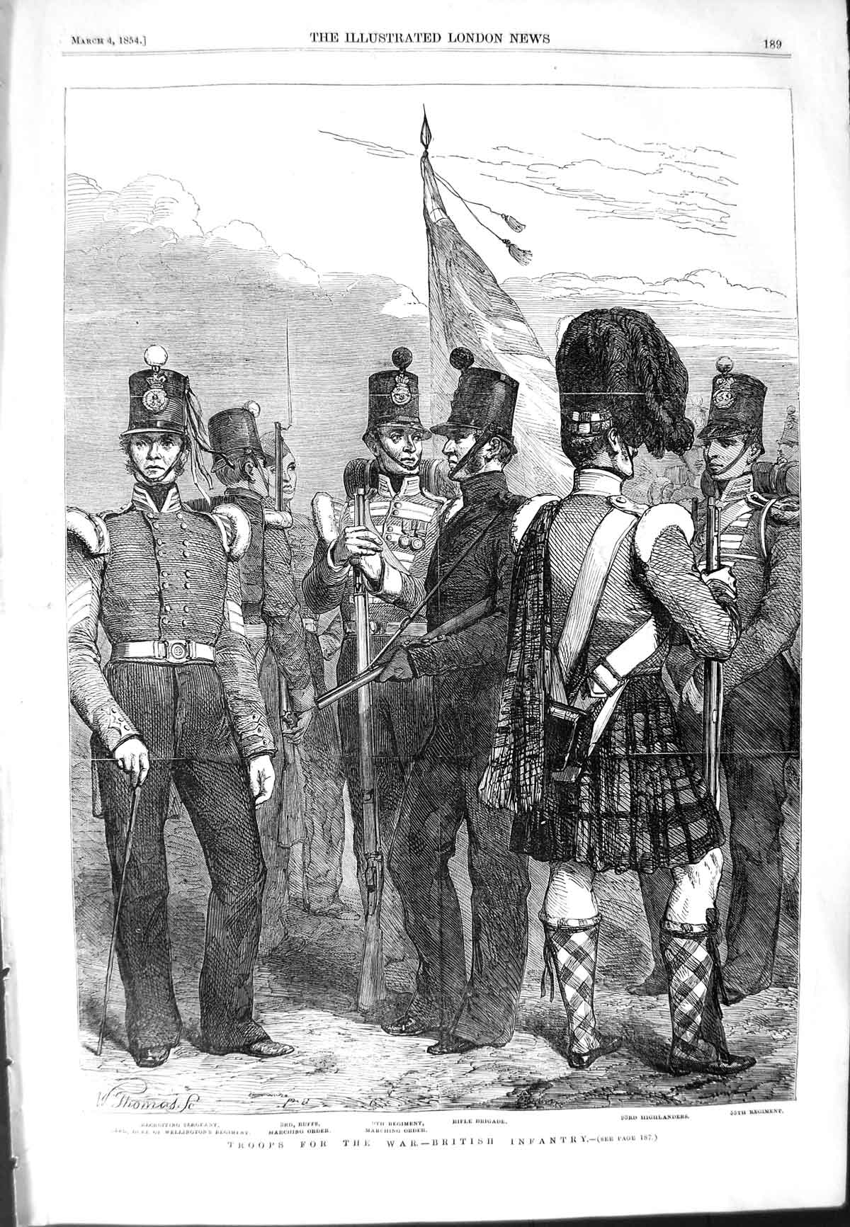 Old Antique Print 1854 British Troops War Rifle Brigade Highlanders Buffs 19th