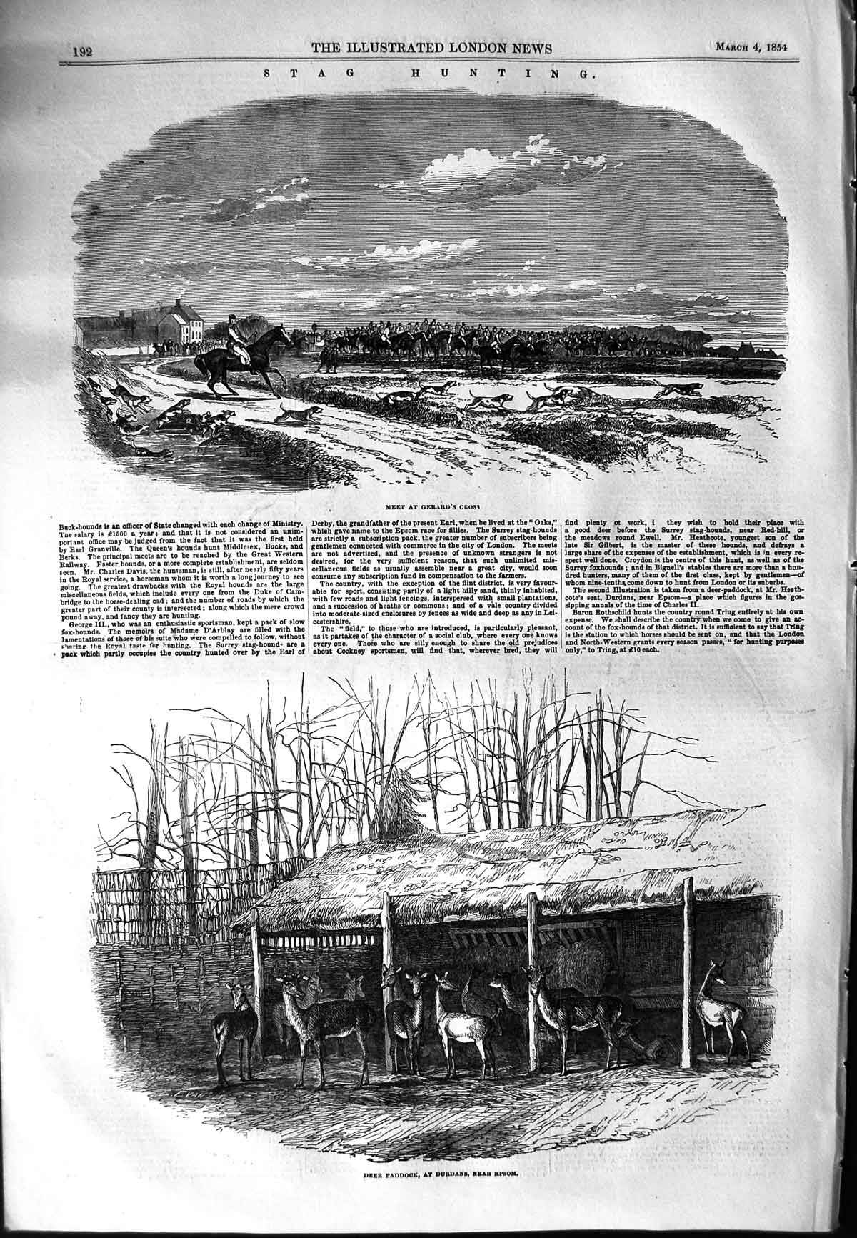 Old Antique Print 1854 Stag Hunting Gerard'S Cross Deer Paddock Durdans 19th