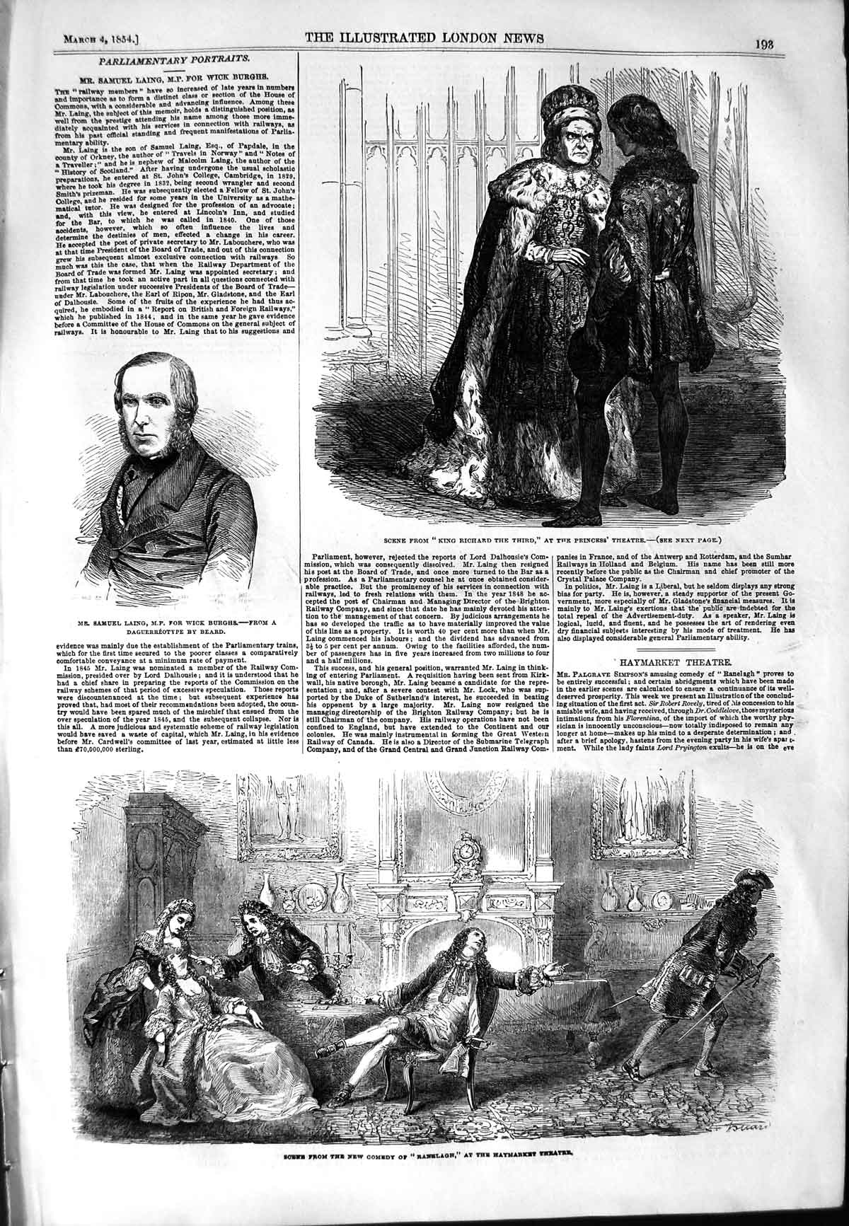 Original Old Antique Print 1854 Samuel Laing Princess Theatre Haymarket Fashion