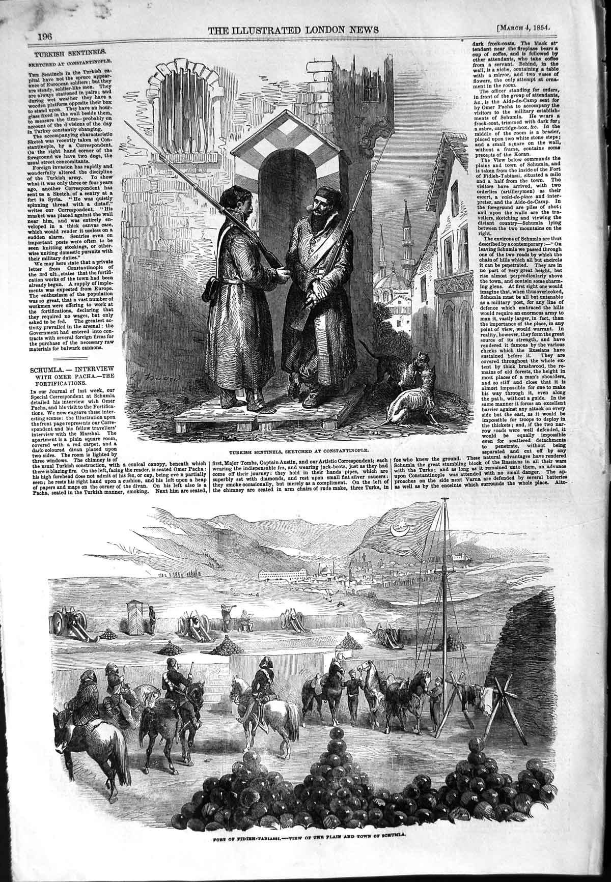 Old Antique Print 1854 Turkish Sentinels Constantinople Fidieh-Tablassi 19th