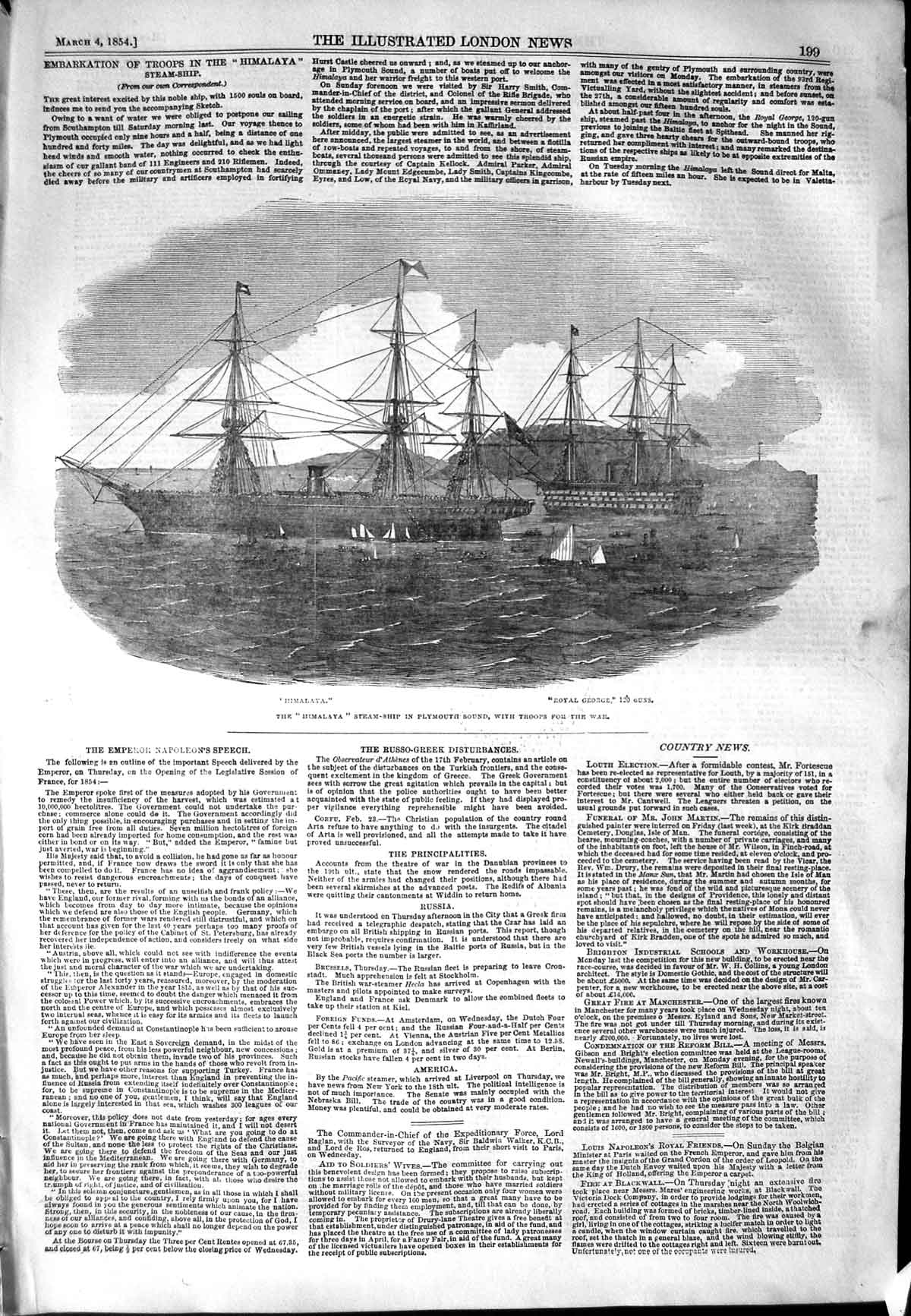 Original Old Antique Print 1854 Himalaya Steam Ship Plymouth Sound Royal George