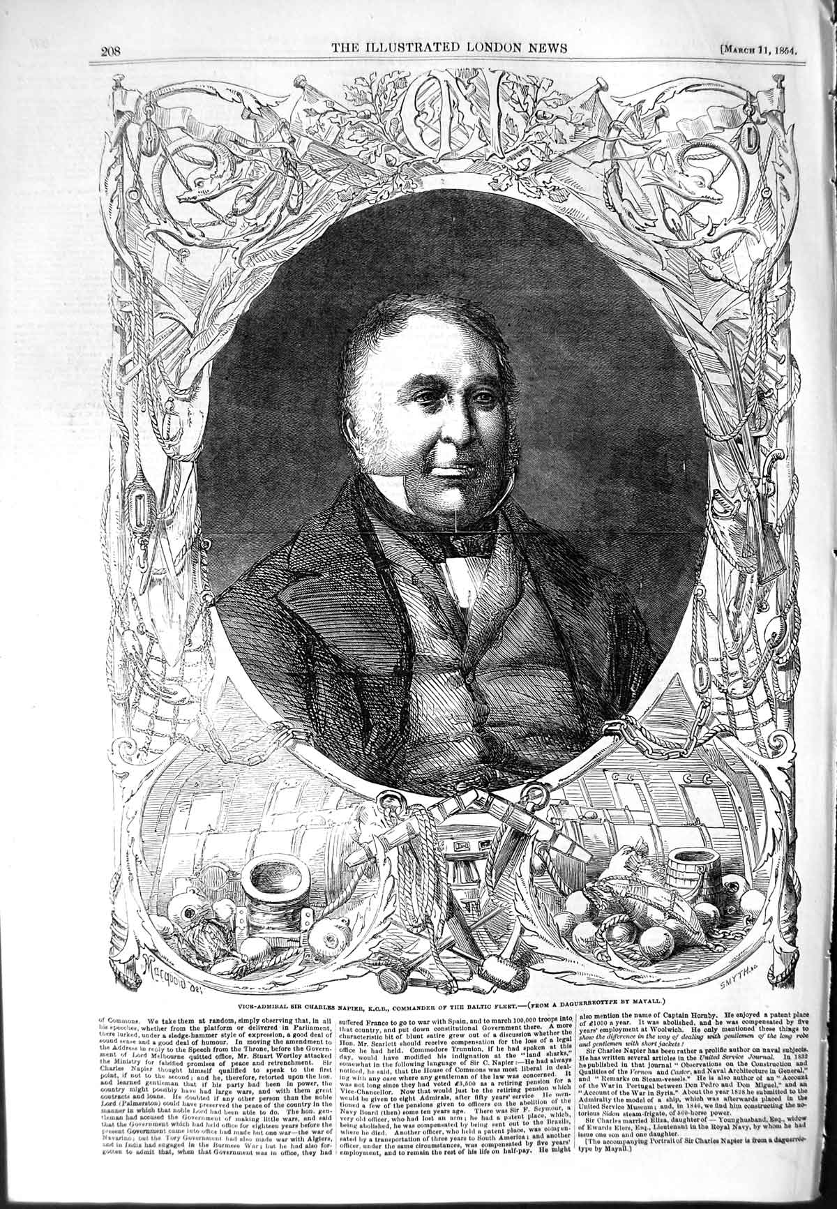 Old Antique Print 1854 Vice-Admiral Sir Charles Napier Commander Baltic 19th
