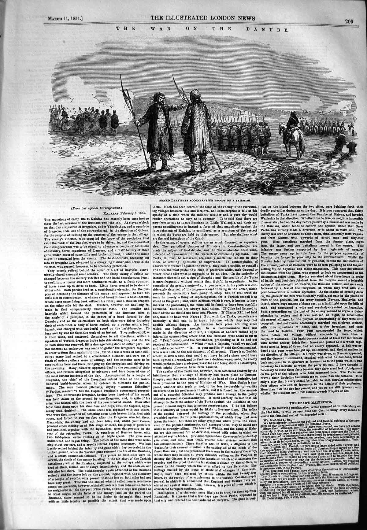 Original Old Antique Print 1854 Armed Dervishes Siers Skirmish War Danube 19th