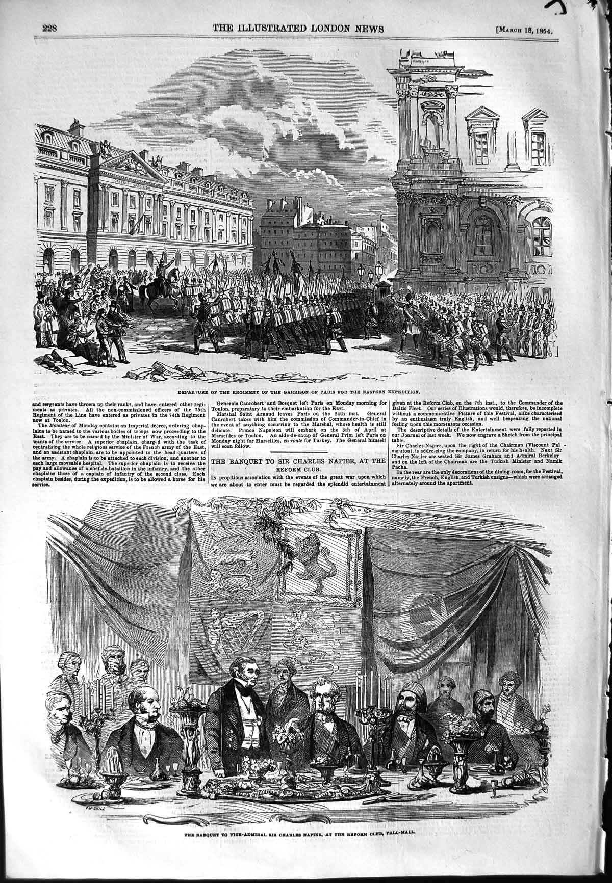 Old Antique Print 1854 Banquet Charles Napier Reform Club Paris Garrison 19th