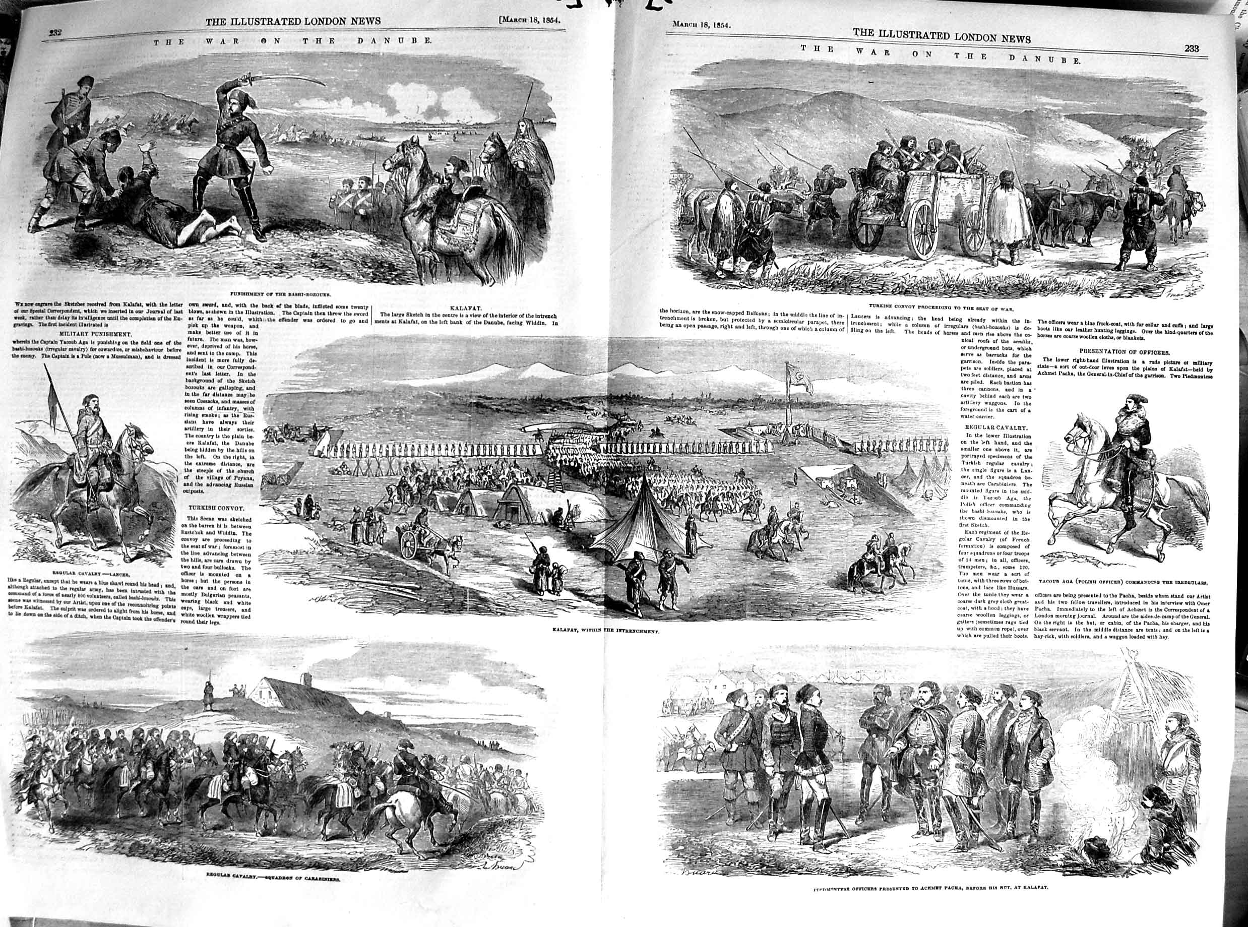 Old Antique Print 1854 War Kalafat Cavlary Carabiniers Danube Yacoub Aga 19th