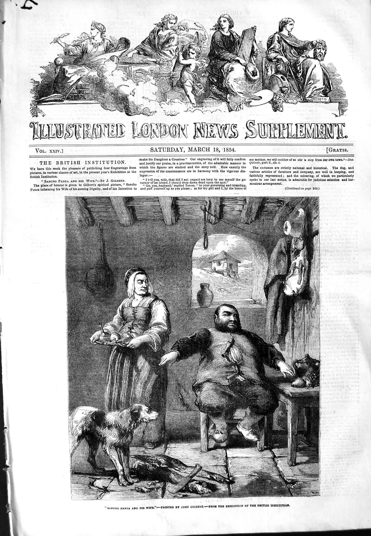 Original Old Antique Print 1854 Sancho Panza Wife Family Home John Gilbert 19th