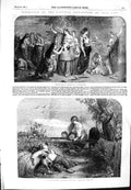 Original Old Antique Print 1854 Scene Ten Virgins Wales Sleeping Boy Farm Dog