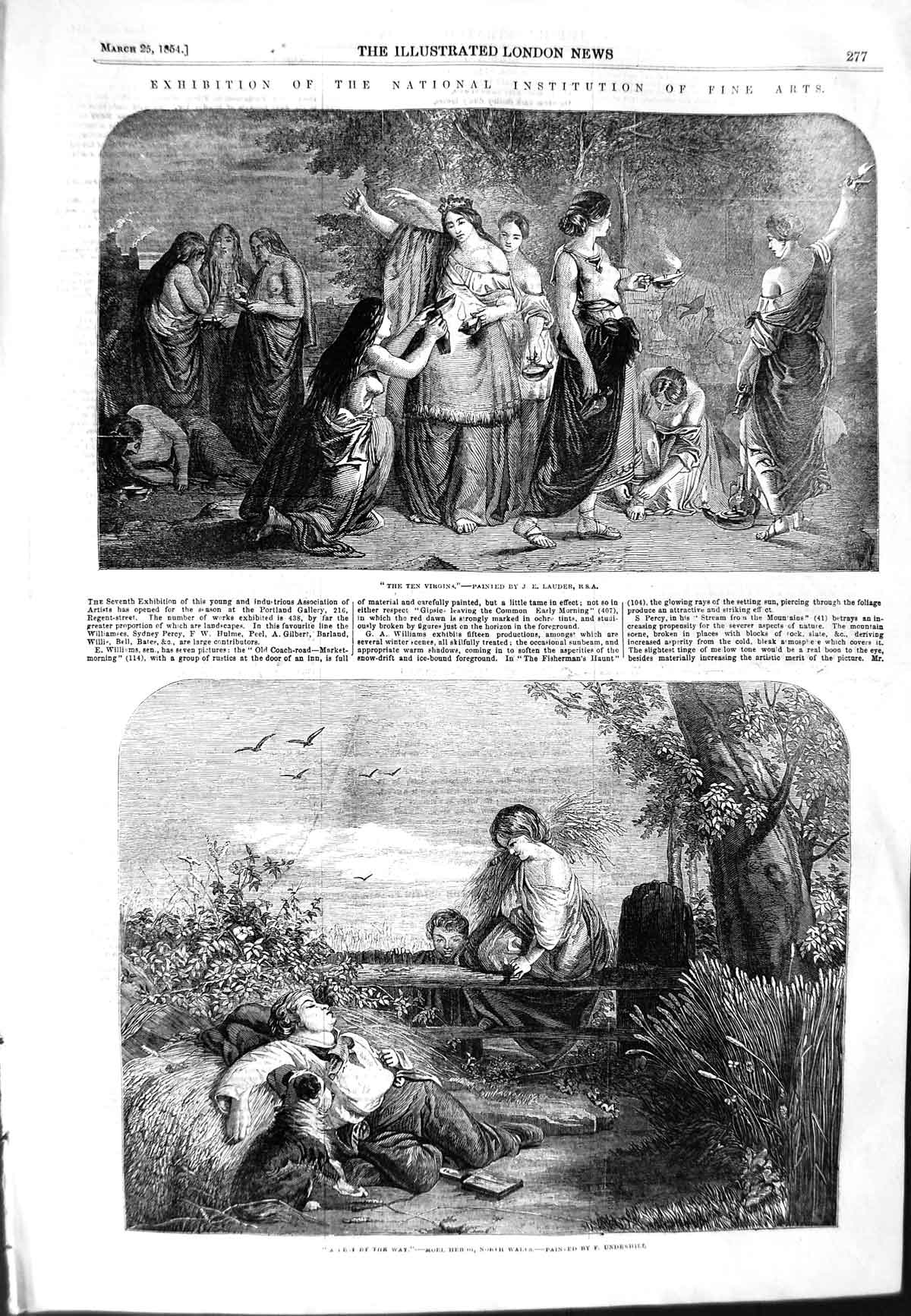 Original Old Antique Print 1854 Scene Ten Virgins Wales Sleeping Boy Farm Dog