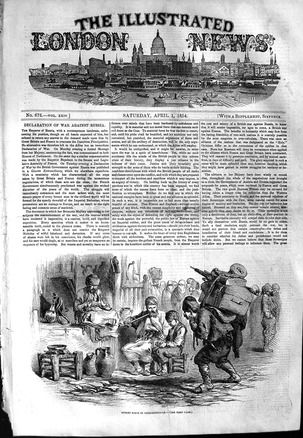 Original Old Antique Print 1854 Street Scene Constantinople Western Tr Victorian