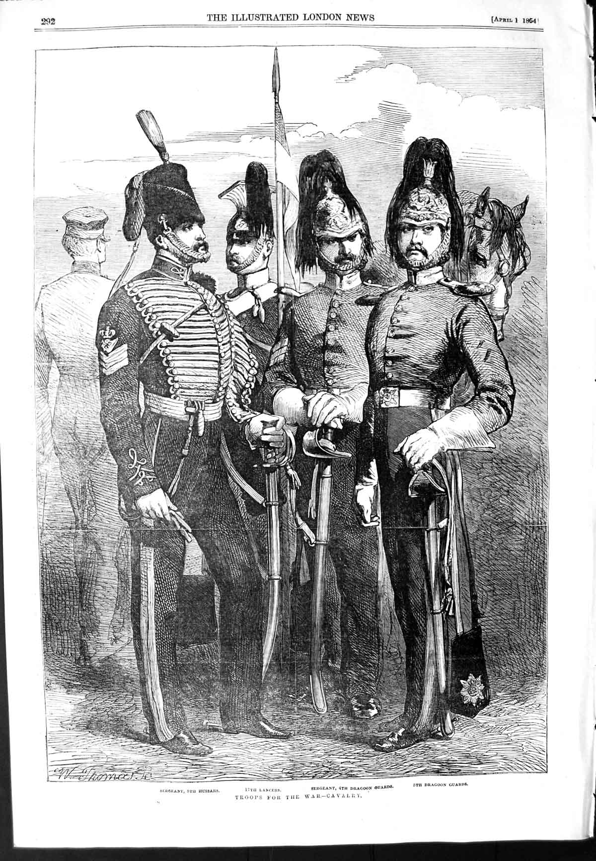 Old Antique Print 1854 War Cavalry Troops Hussars Lancers Dragoon Guards 19th