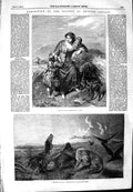 Original Old Antique Print 1854 Corn Flowers Dead Man Ravens Dogs Fine Art 19th