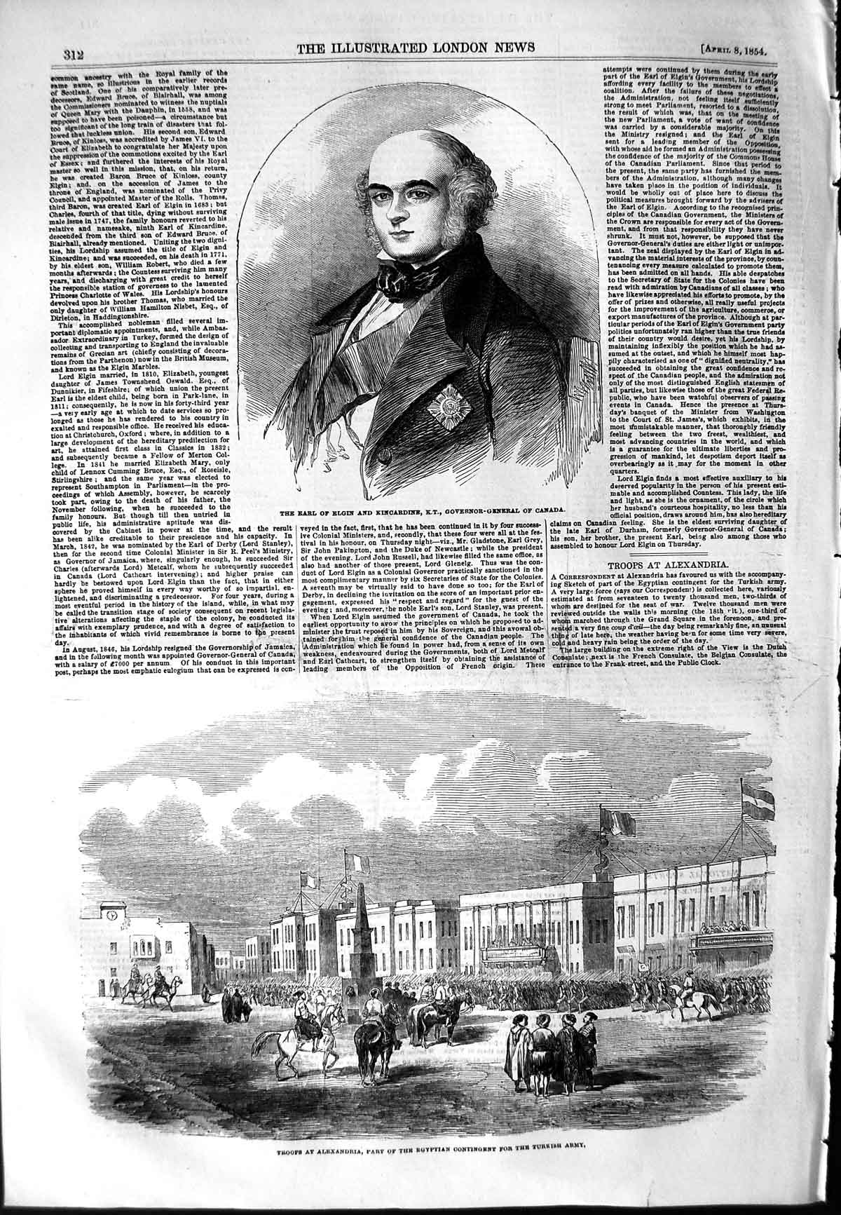 Original Old Antique Print 1854 Earl Elgin Kincardine Canada Siers Alexandria