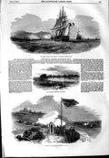 Original Old Antique Print 1854 French Ship Austerlitz Fire Dover Telegraph 19th