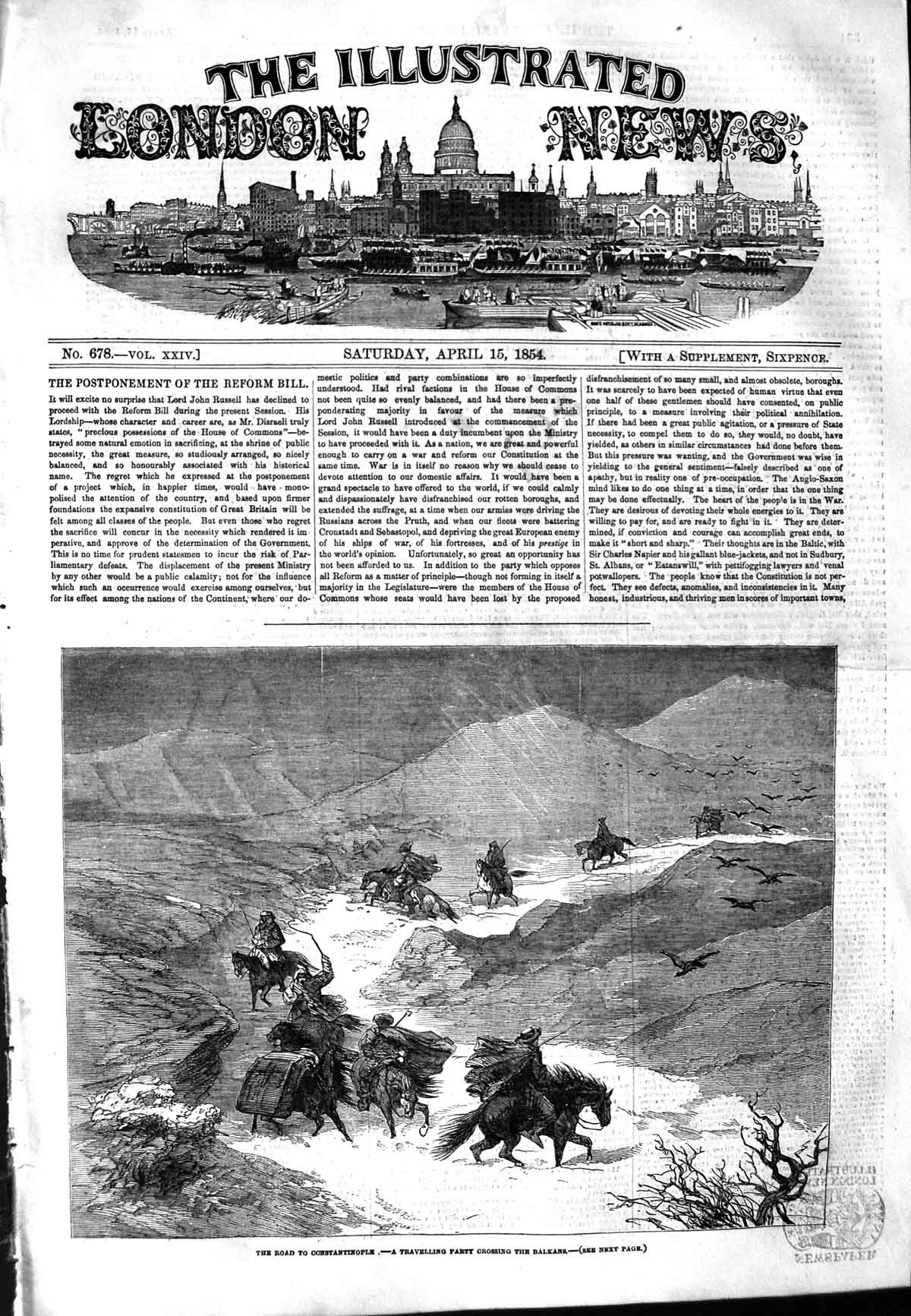 Old Antique Print 1854 Travelling Party Crossing Balkans Constantinople 19th
