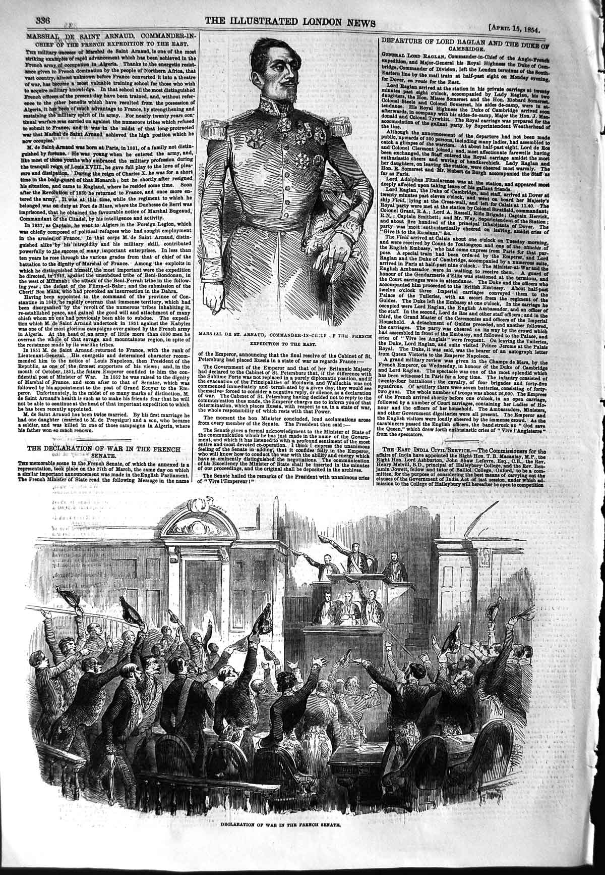 Old Antique Print 1854 Marshal Arnaud Scene Declaration War French Senate 19th