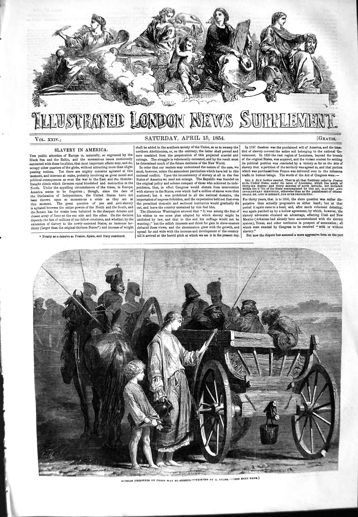 Original Old Antique Print 1854 Russian Prisoners Travelling Siberia Horse Cart