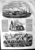 Original Old Antique Print 1854 Phoebe Ship Devonport Church Hartlepool Hussars