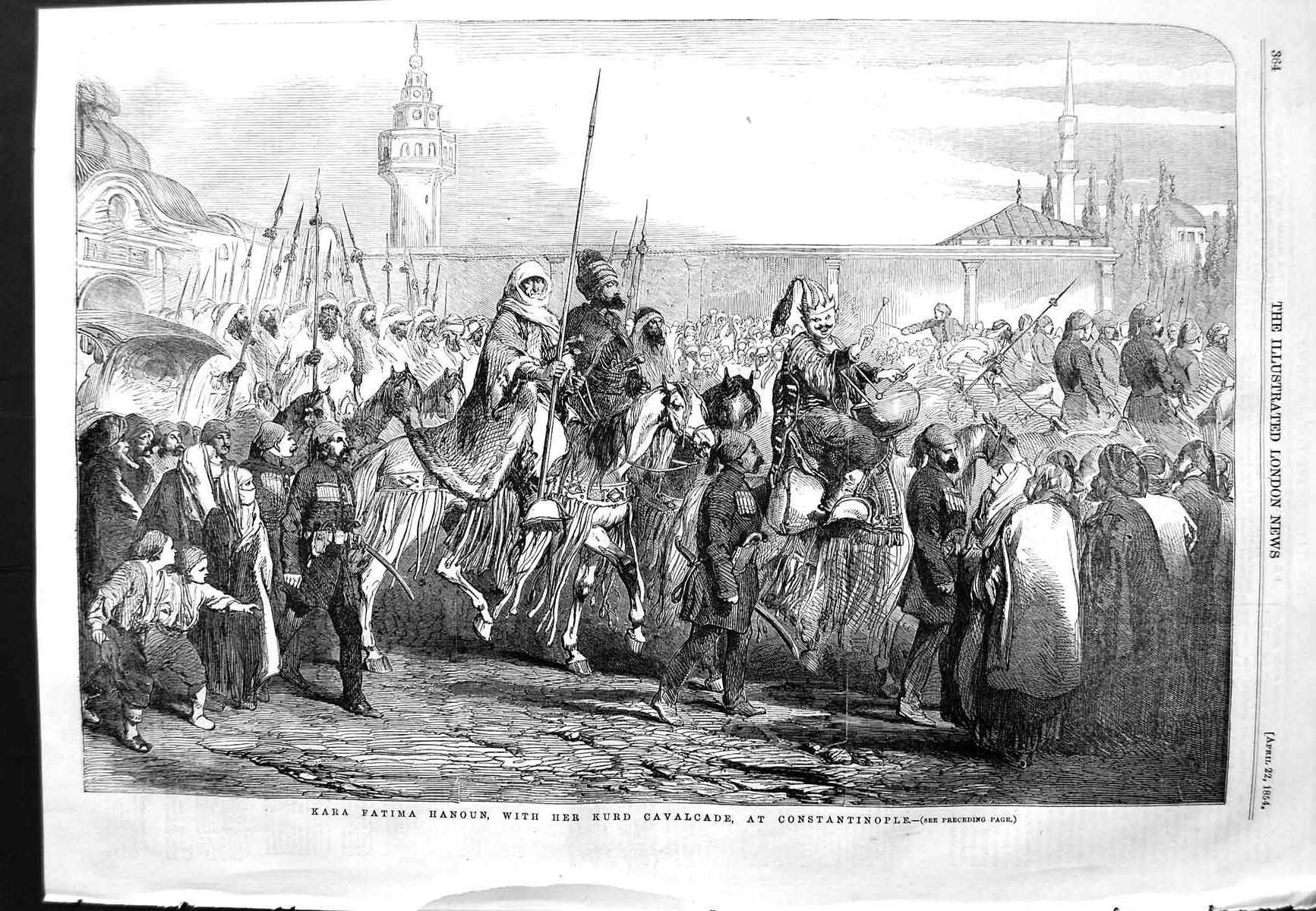 Original Old Antique Print 1854 Kara Fatima Hanoun Kurd Cavalcade Constan 19th