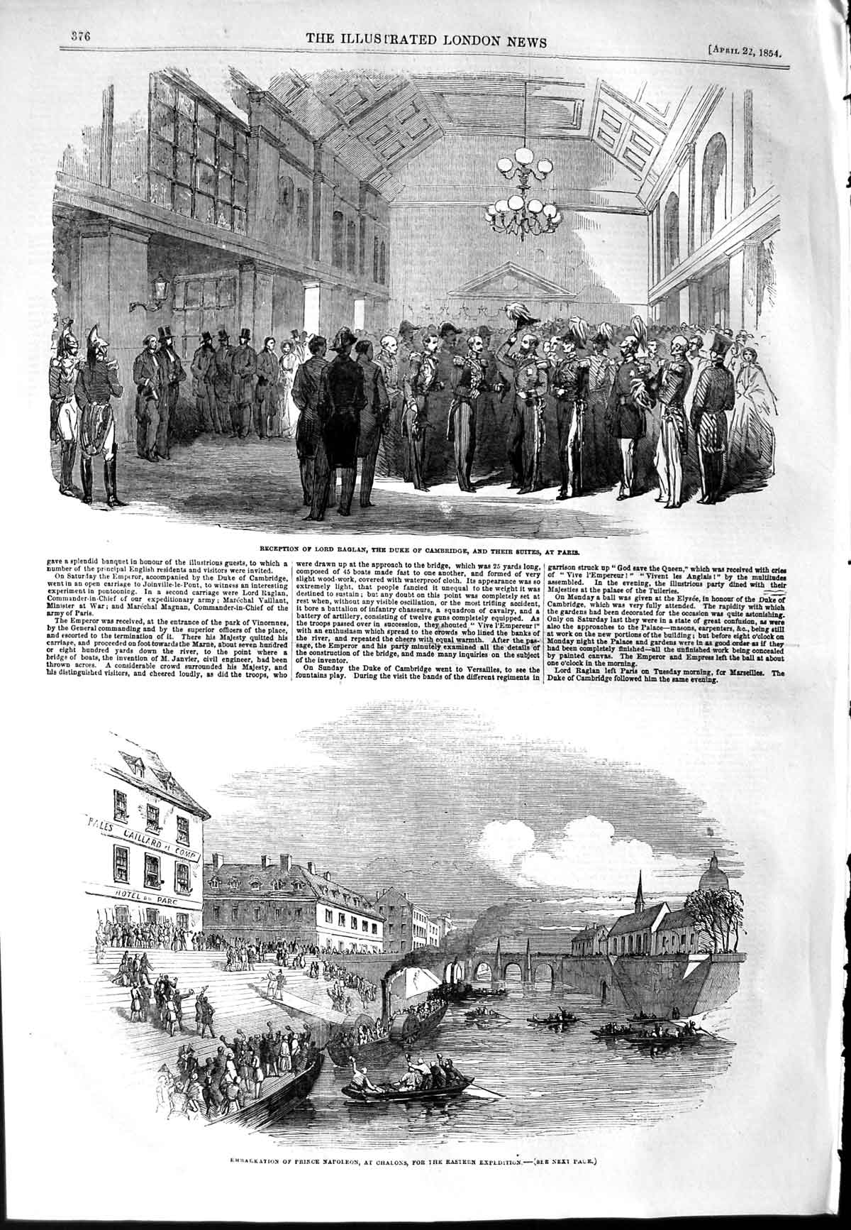 Old Antique Print 1854 Lord Raglan Duke Cambridge Paris Napoleon Chalons 19th