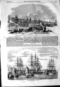 Original Old Antique Print 1854 War Ships Toulon Siers Joinville-Le-Pont Paris