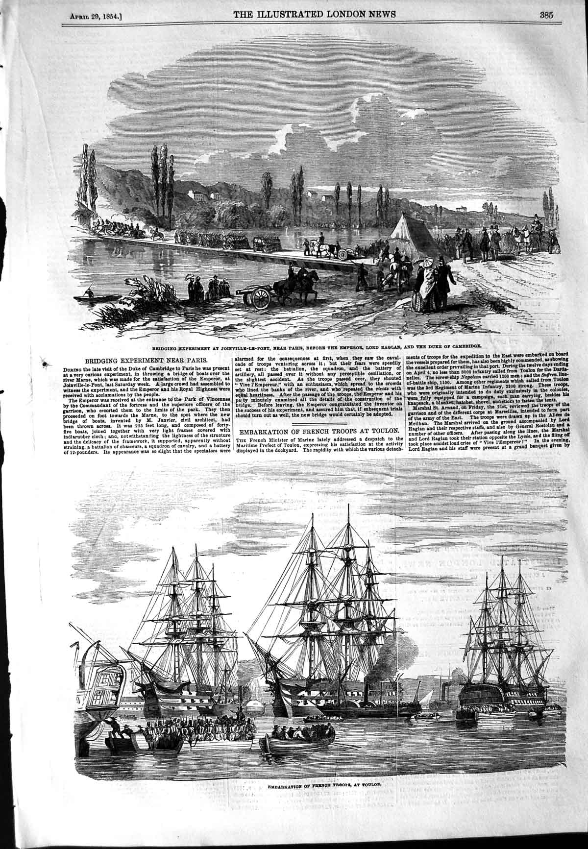 Original Old Antique Print 1854 War Ships Toulon Siers Joinville-Le-Pont Paris