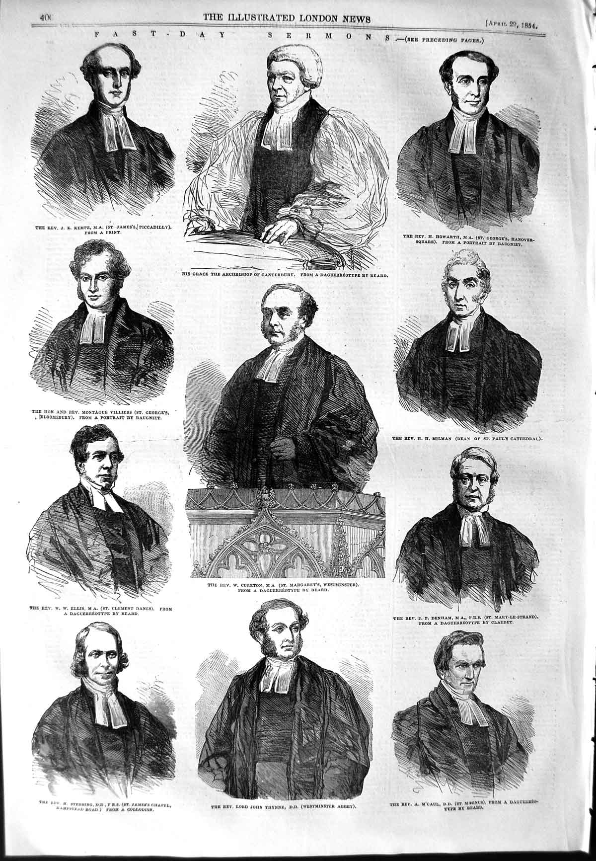 Old Antique Print 1854 Archbishop Canterbury Cureton Thnne Bentinck Gibbs 19th