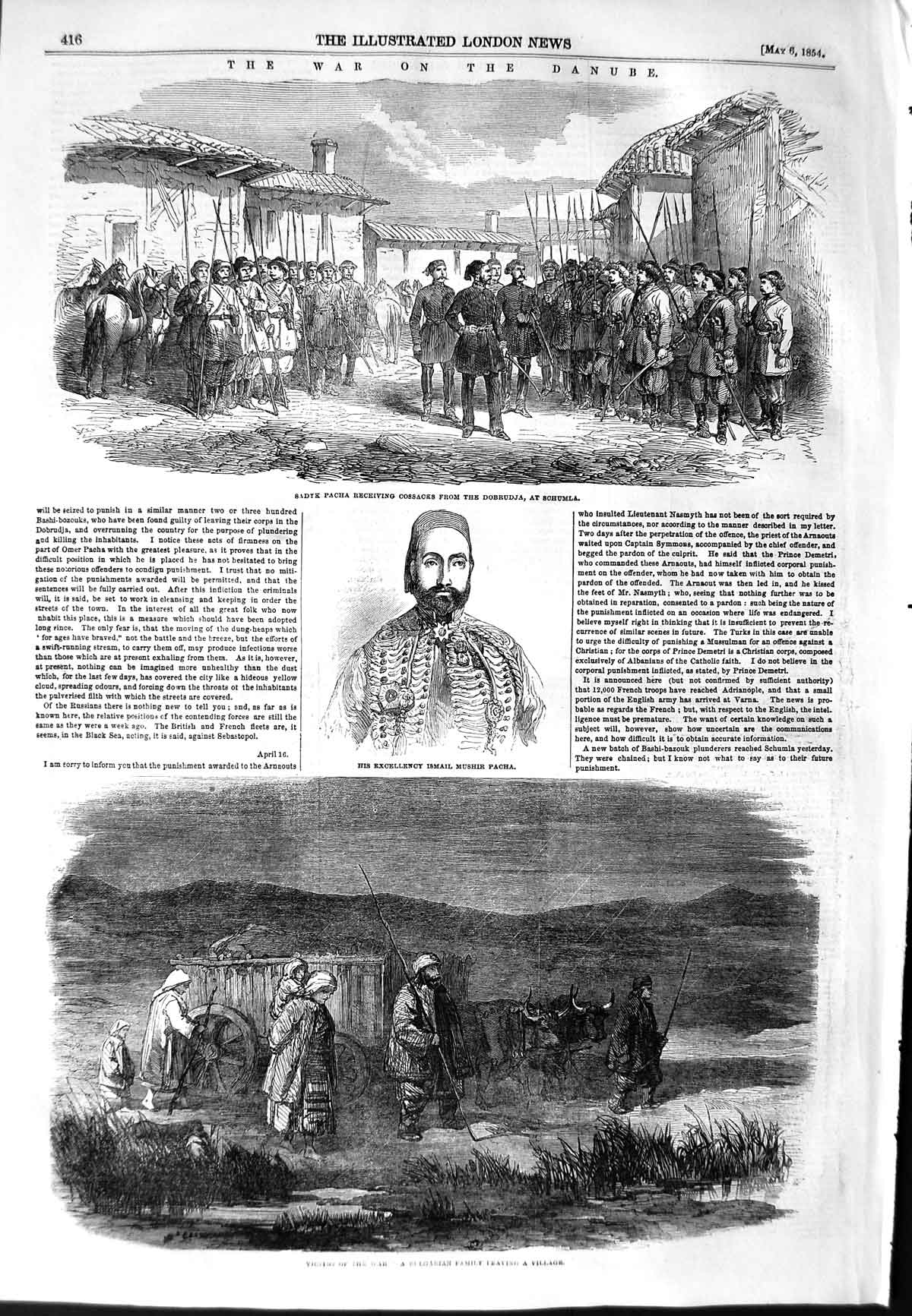 Original Old Antique Print 1854 Sadyk Pacha Cossacks War Schumla Bulgarian 19th