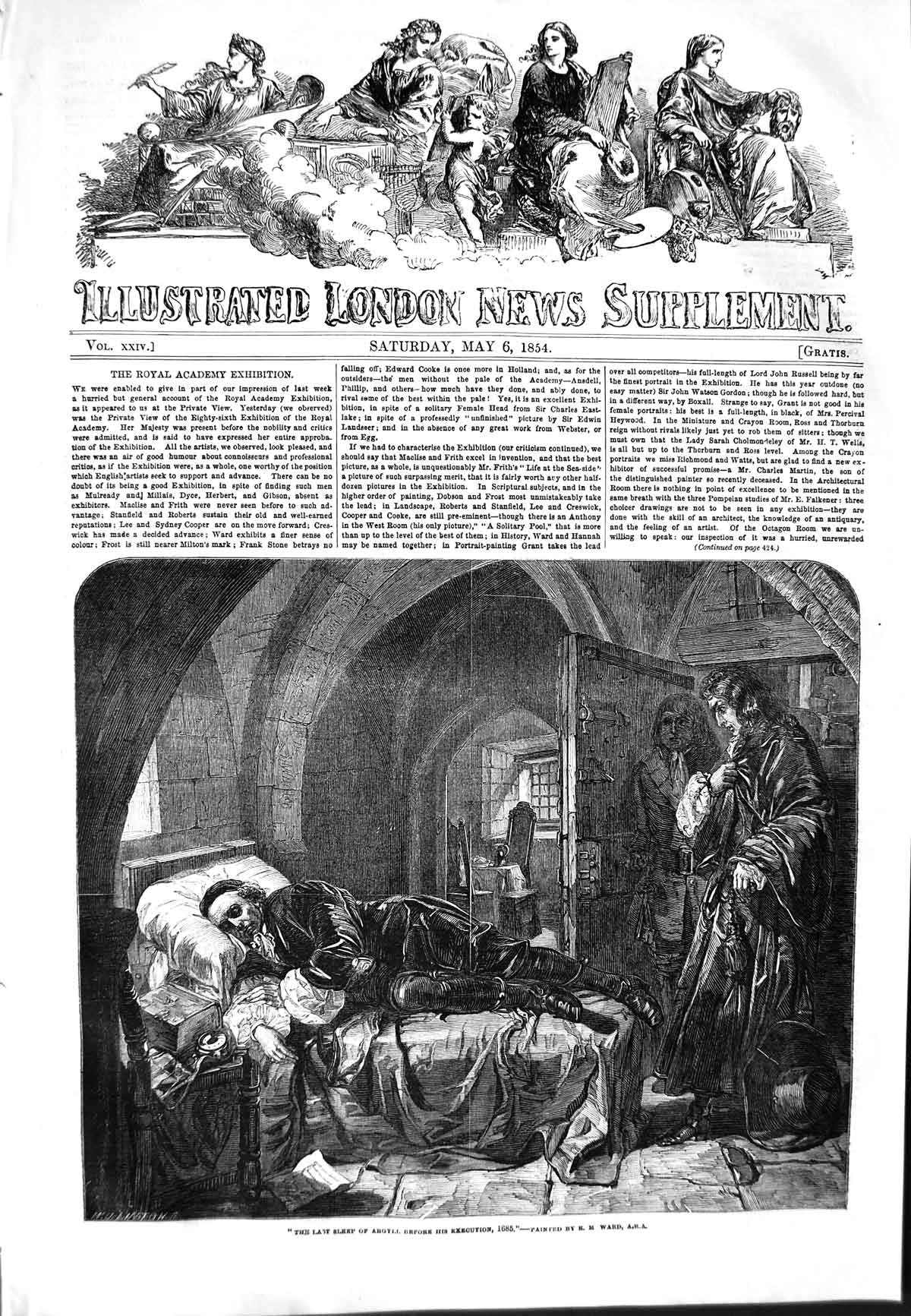 Original Old Antique Print 1854 Scene Last Sleep Argyll Before Execution 19th