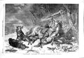 Original Old Antique Print 1854 Traveller Attacked Wolves Horse Man Gun 19th
