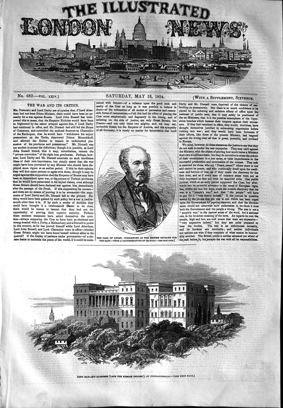 Old Antique Print 1854 Earl Lucan Lord Raglan Headquarters Constantinople 19th