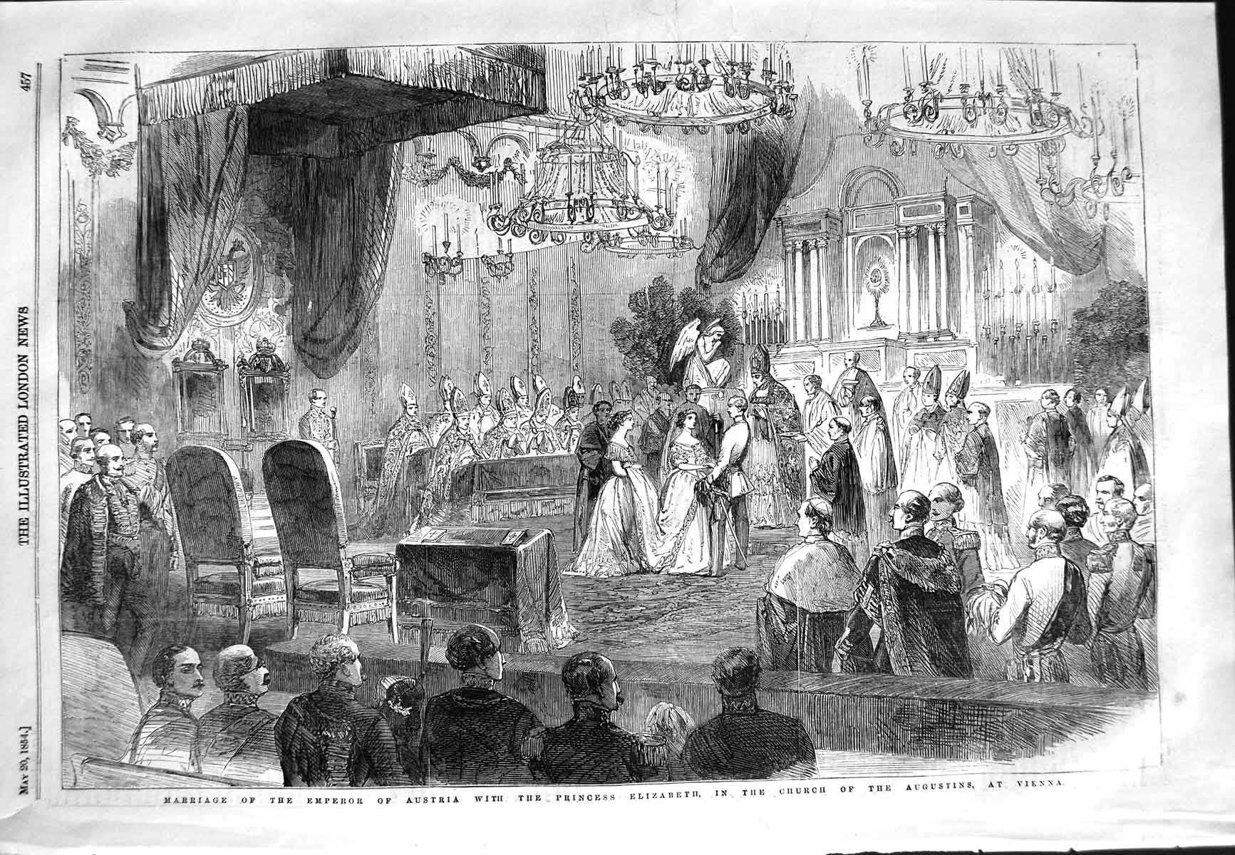 Original Old Antique Print 1854 Marriage Emperor Austria Princess Elizabeth 19th