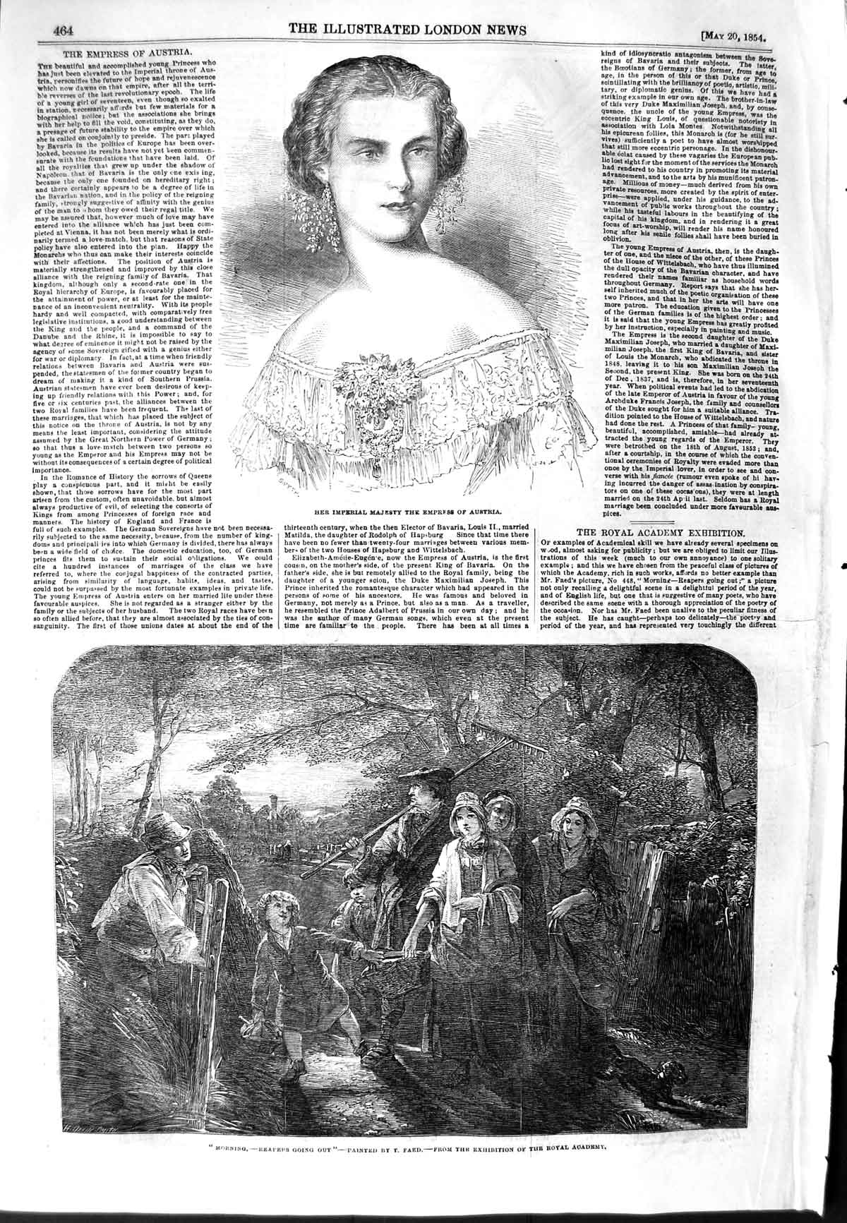 Original Old Antique Print 1854 Empress Austria Farming Scene Reapers F 19th