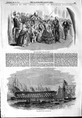Original Old Antique Print 1854 Woolwich Dockyard Royal Albert Queen England