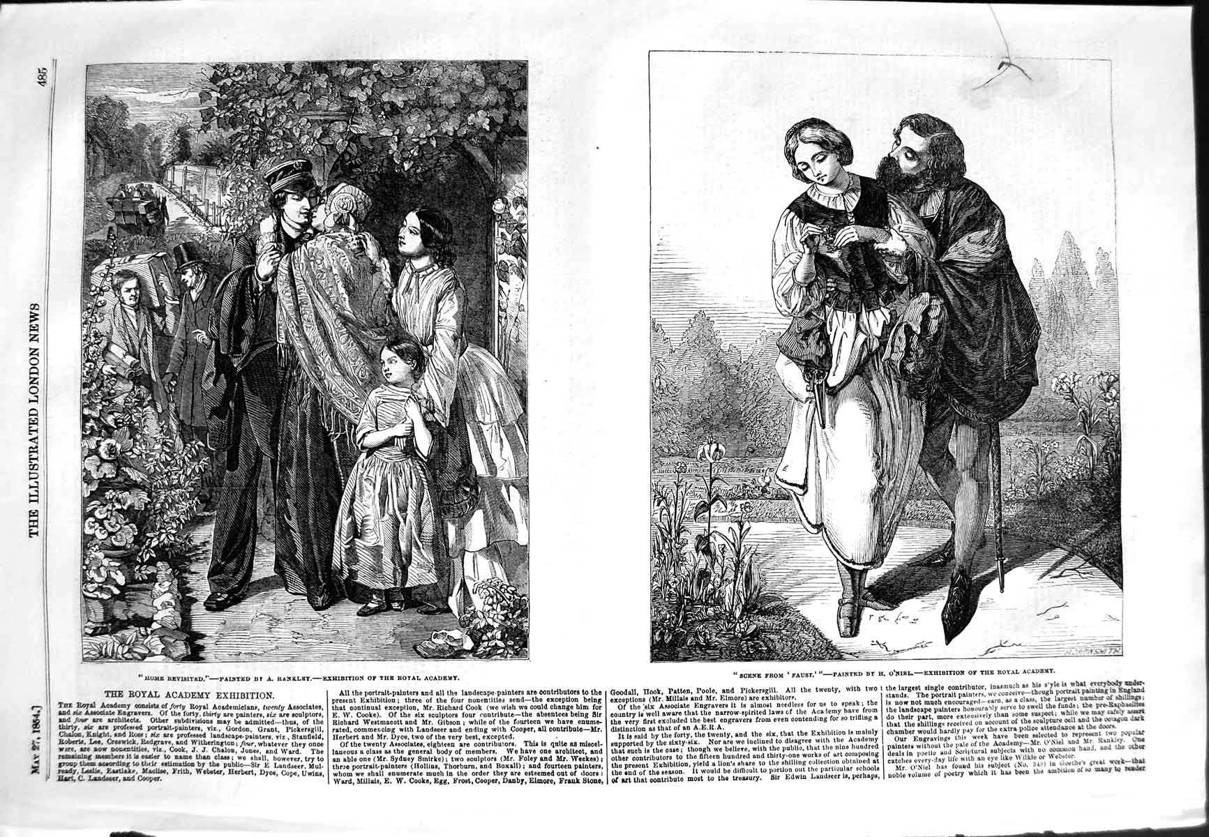 Original Old Antique Print 1854 Royal Academy Art Sier Home Scene Faust Romance