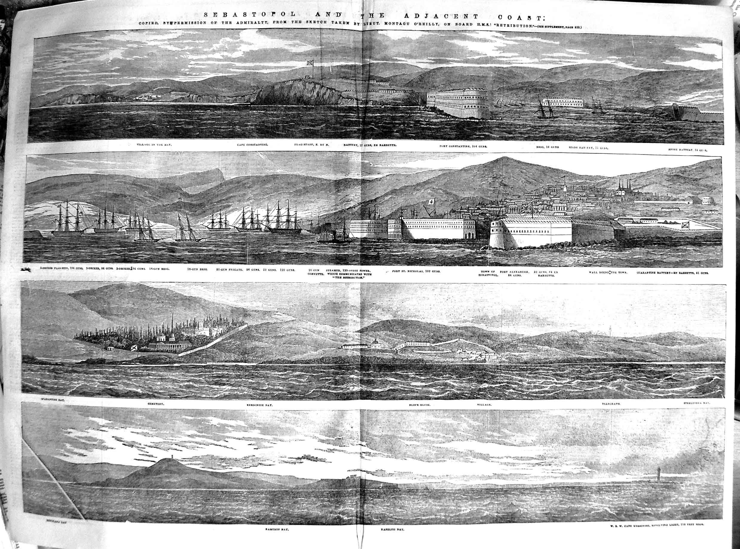 Antique Old Print 1854 War Sebastopol Kamusch Bay Kersonese Fort Nicholas 19th