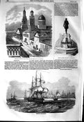 Old Antique Print 1854 Cathedral Church Observatory Cronstadt Ships Peter 19th