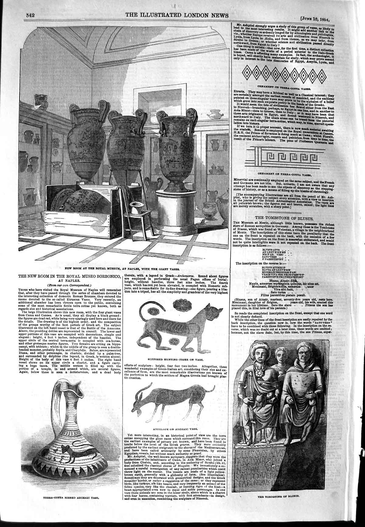 Old Antique Print 1854 Royal Museum Naples Terra-Cotta Vase Blusus Tomb 19th