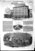 Original Old Antique Print 1854 Railway Station Burmingham Henllys Beaumaris