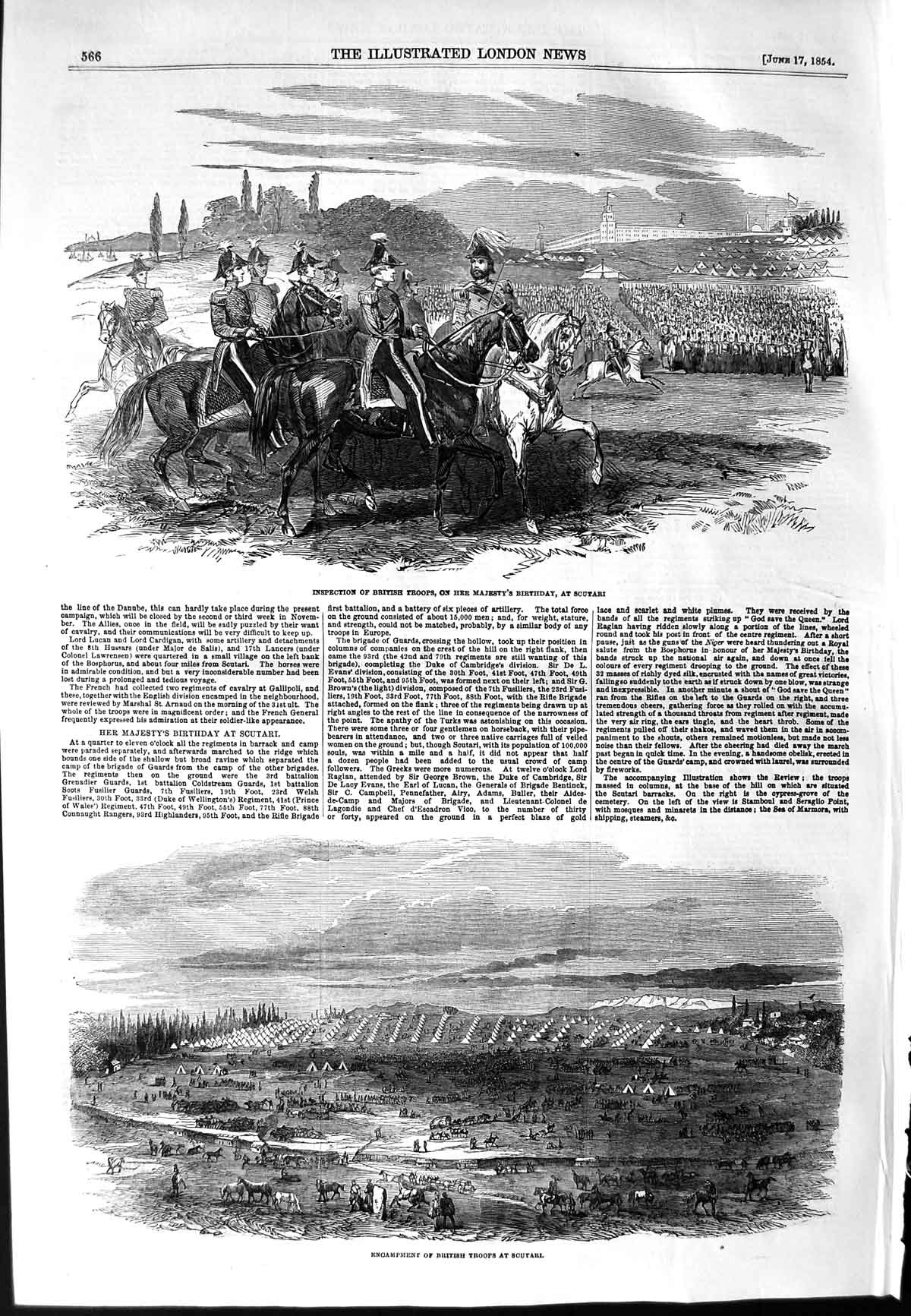 Original Old Antique Print 1854 British Siers Scutari War Encampment Horses
