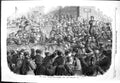 Original Old Antique Print 1854 Men Meeting Paris Bourse Specultating Rise 19th