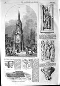 Original Old Antique Print 1854 Wellington Clock-Tower Southwark Architecture