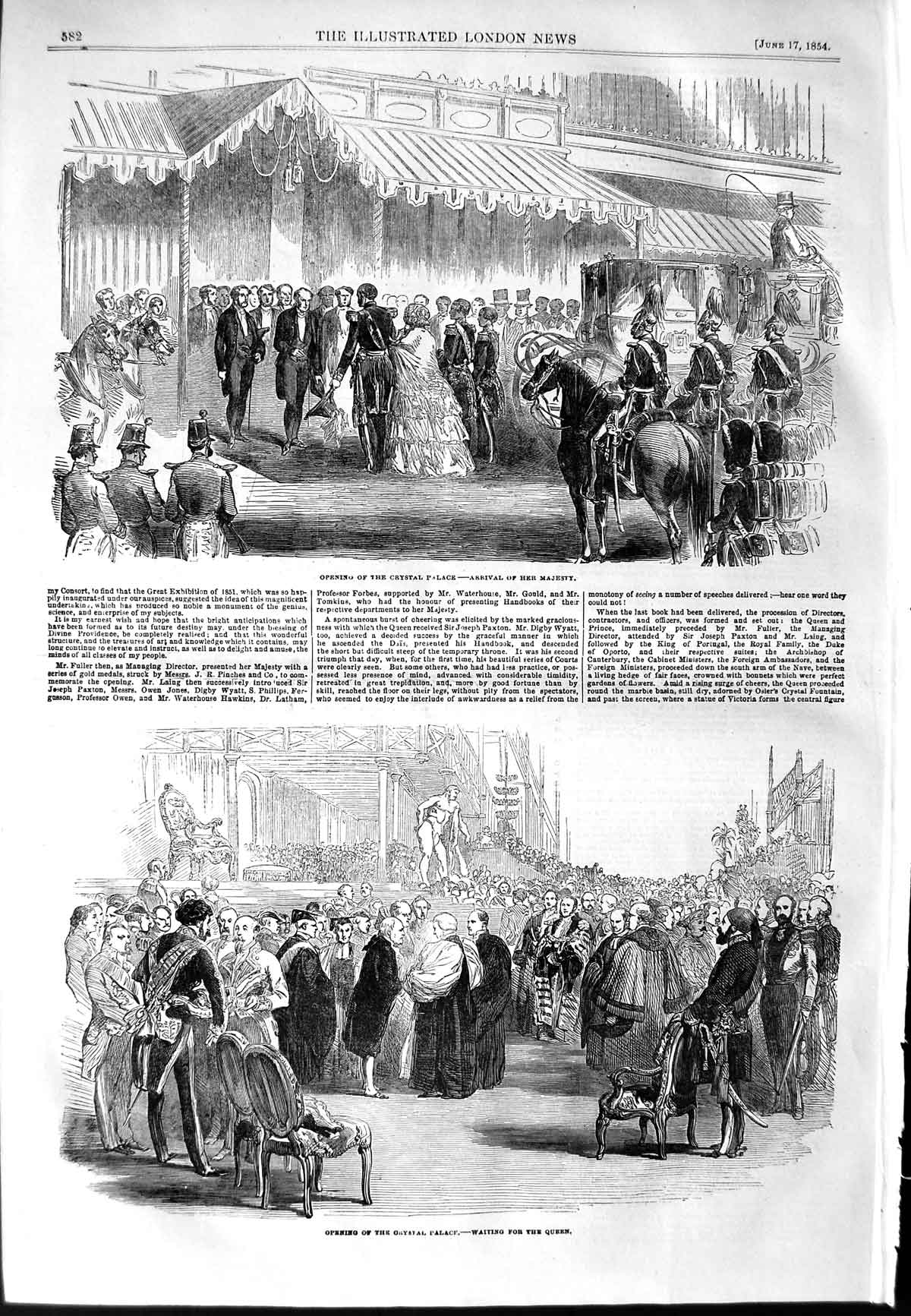 Old Antique Print 1854 Queen Opening Crystal Palace London Horses Guards 19th