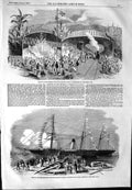 Original Old Antique Print 1854 Electric Cable Greenwich Ships Brazil Railway